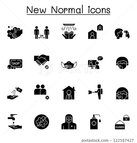 New normal lifestyle icon set in glyph style 122587427