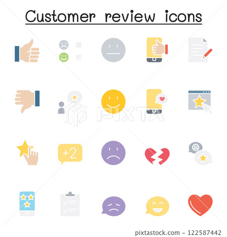 Customer review icon set in flat color style 122587442