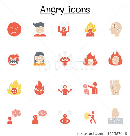 Set of angry Related Vector icon. Contains such icon as crazy, mad, violence, aggressive, boxing, hit, punch and more 122587448
