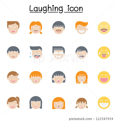 Laughing icon set in flat color style 122587454