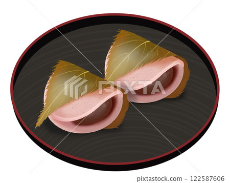Kanto-style Sakuramochi on a plate 122587606