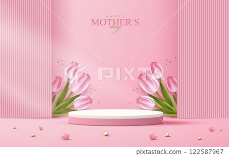 Mother's day for display podium, Valentine's Day with heart and flower. minimal pink background. product display presentation. studio room concept, minimal wall scene. vector design. Mother's day for display podium, Valentine's Day with heart and flower. minimal pink background. product display presentation. studio room concept, minimal wall scene. vector design. 122587967