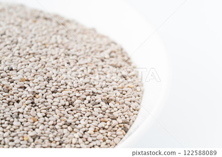 White chia seeds close-up 122588089