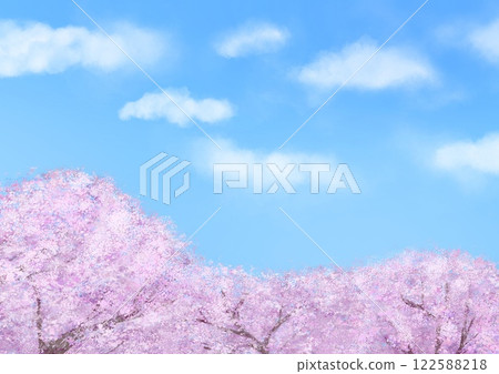 盛開的櫻花、藍天和雲彩的插圖 盛開的櫻花、藍天和雲彩的插圖 122588218