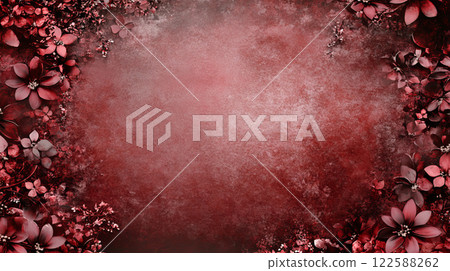 Red floral background with decorative border 122588262