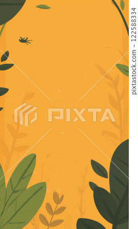 Leafy border with bird on yellow background Leafy border with bird on yellow background 122588334