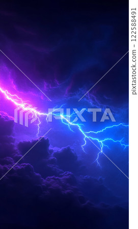 Vibrant lightning in dark cloudy sky 122588491