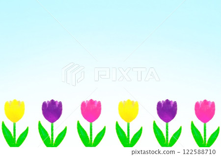 Background material of colorful tulip flowers on a blue gradient 122588710
