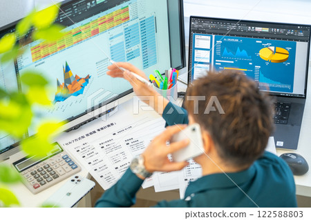 Male engineer business plan analysis graph businessman 1 person 122588803