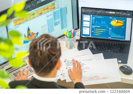 Male engineer business plan analysis graph businessman 1 person 122588804