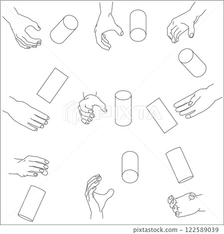 A set of hands holding a cylinder A set of hands holding a cylinder 122589039