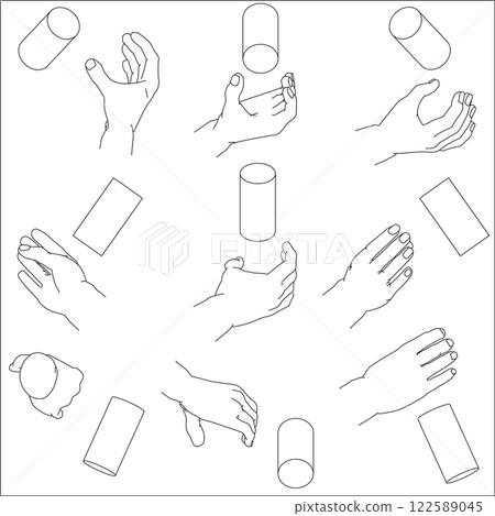A set of hands holding a cylinder A set of hands holding a cylinder 122589045