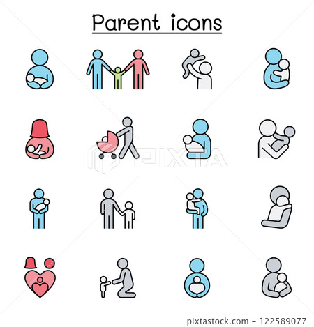 Parent and Family icon set in color line style Parent and Family icon set in color line style 122589077