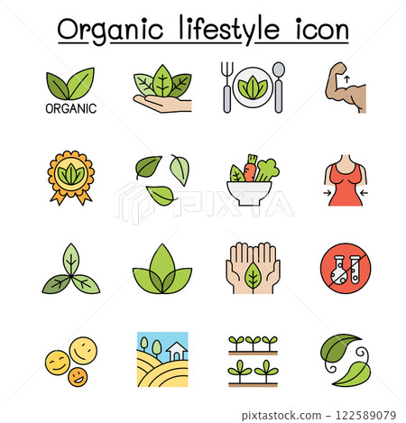 Organic lifestyle icon set in color line style 122589079