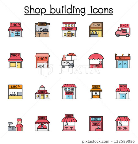 Shop icon set in color line style 122589086