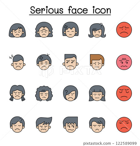 Serious face icon set in color line style Serious face icon set in color line style 122589099