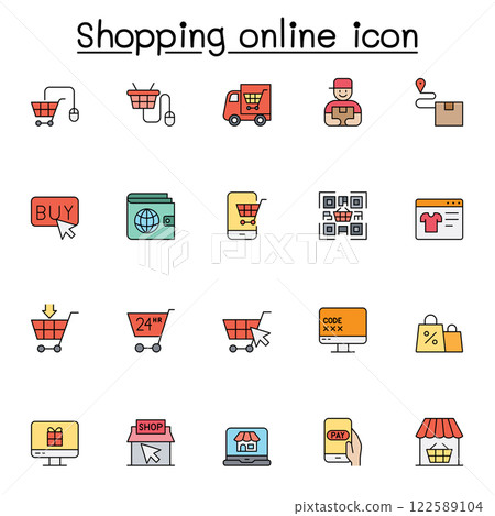 Shopping onflat color icon in color line style Shopping onflat color icon in color line style 122589104