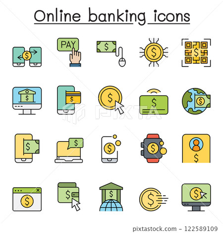 Online banking icon set in color line style Online banking icon set in color line style 122589109