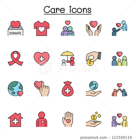 Care icon set in color line style 122589110