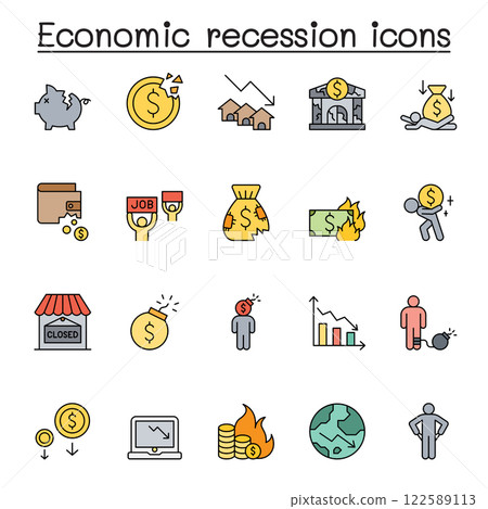 Economic recession icon set in color line style 122589113