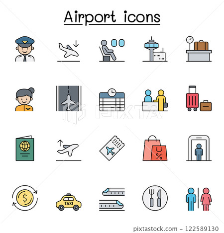 Airport icon set in color line style 122589130