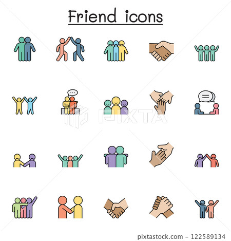 Friend icon set in color line style Friend icon set in color line style 122589134