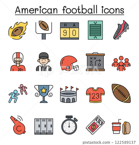 American Football icon set in color line style American Football icon set in color line style 122589137