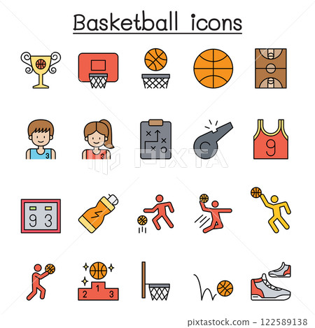 Basketball icon set in color line style Basketball icon set in color line style 122589138