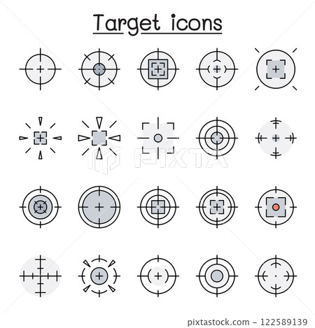 Aim and target icon set in color flat color icon set 122589139