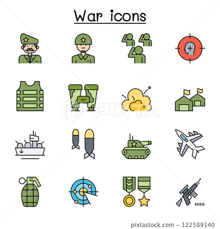 War icon set in color flat color icon set 122589140