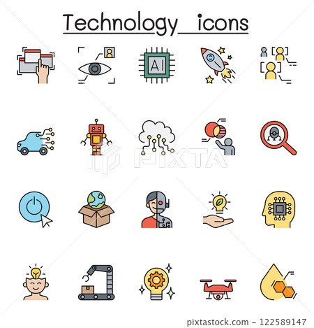 Technology icon set in color line style Technology icon set in color line style 122589147