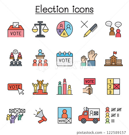 Election icon set in color line style - Stock Illustration [122589157 ...