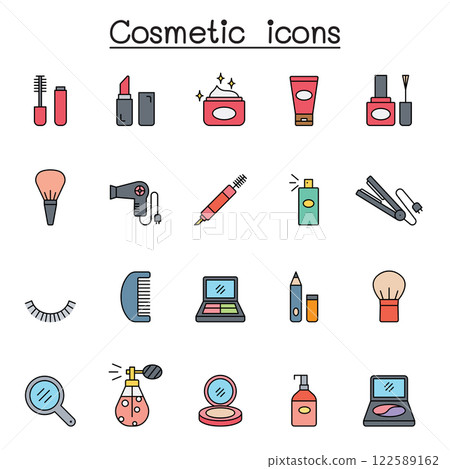 Cosmetic icon set in color line style Cosmetic icon set in color line style 122589162