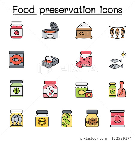 Food preservation icon set in color line style Food preservation icon set in color line style 122589174