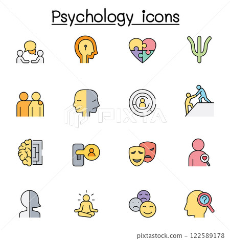 Psychology icon set in color line style 122589178