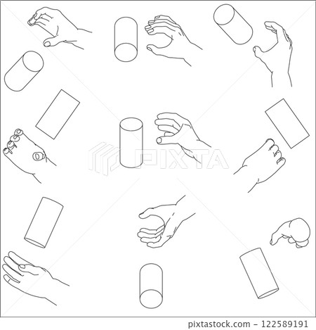 一組手握住一個圓柱體 一組手握住一個圓柱體 122589191