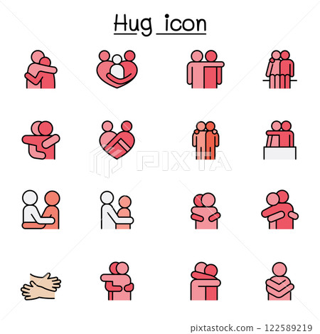 Lover, hug, friendship, relationship icon set in color line style 122589219