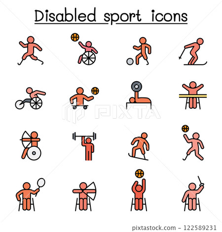 Disabled sport icon set in color line style Disabled sport icon set in color line style 122589231