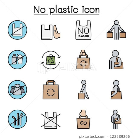 No plastic sign icon set in color line style 122589266