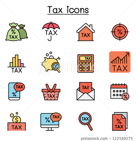 Tax icon set in thin lines style 122589275