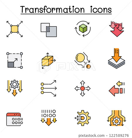 transform, edit, change, scale, update icon set in color line style 122589276