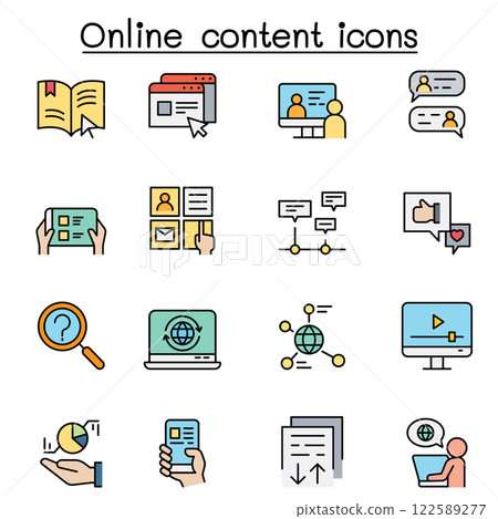 online content icon set in color line style online content icon set in color line style 122589277