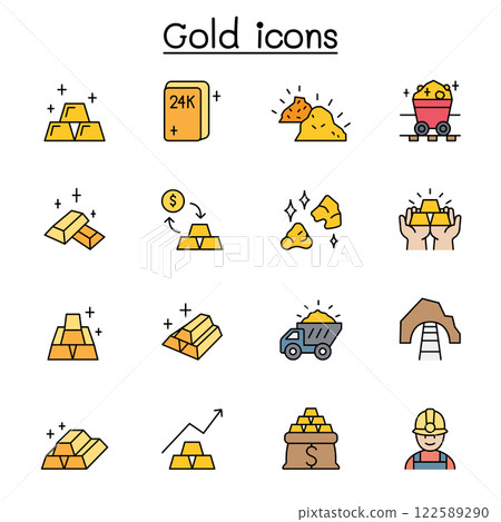 gold icon set in color line style 122589290