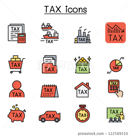 Tax icon set in color line style 122589310