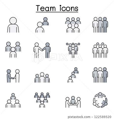Teamwork, team, people icon set in color line style 122589320