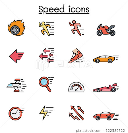 Speed, Fast icon set in color line style 122589322