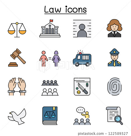 Law and Justice icon set in color line style 122589327