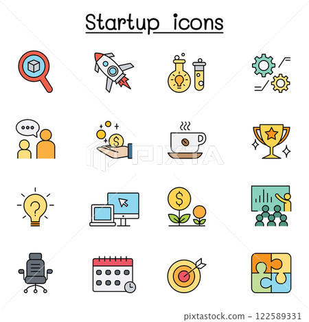Startup icon set in color line style Startup icon set in color line style 122589331