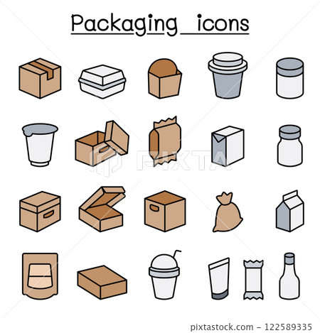 Package icon set in color line style 122589335