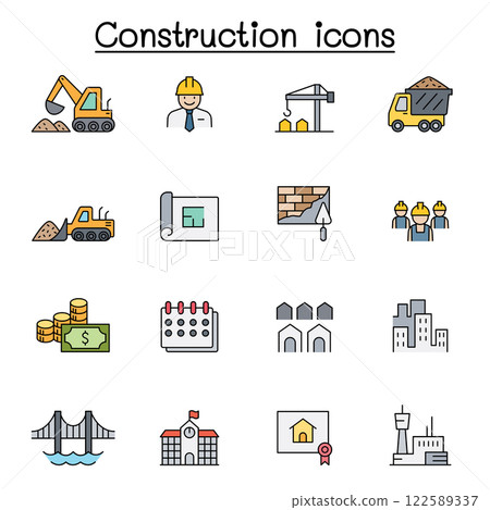 Construction icon set in color line style Construction icon set in color line style 122589337